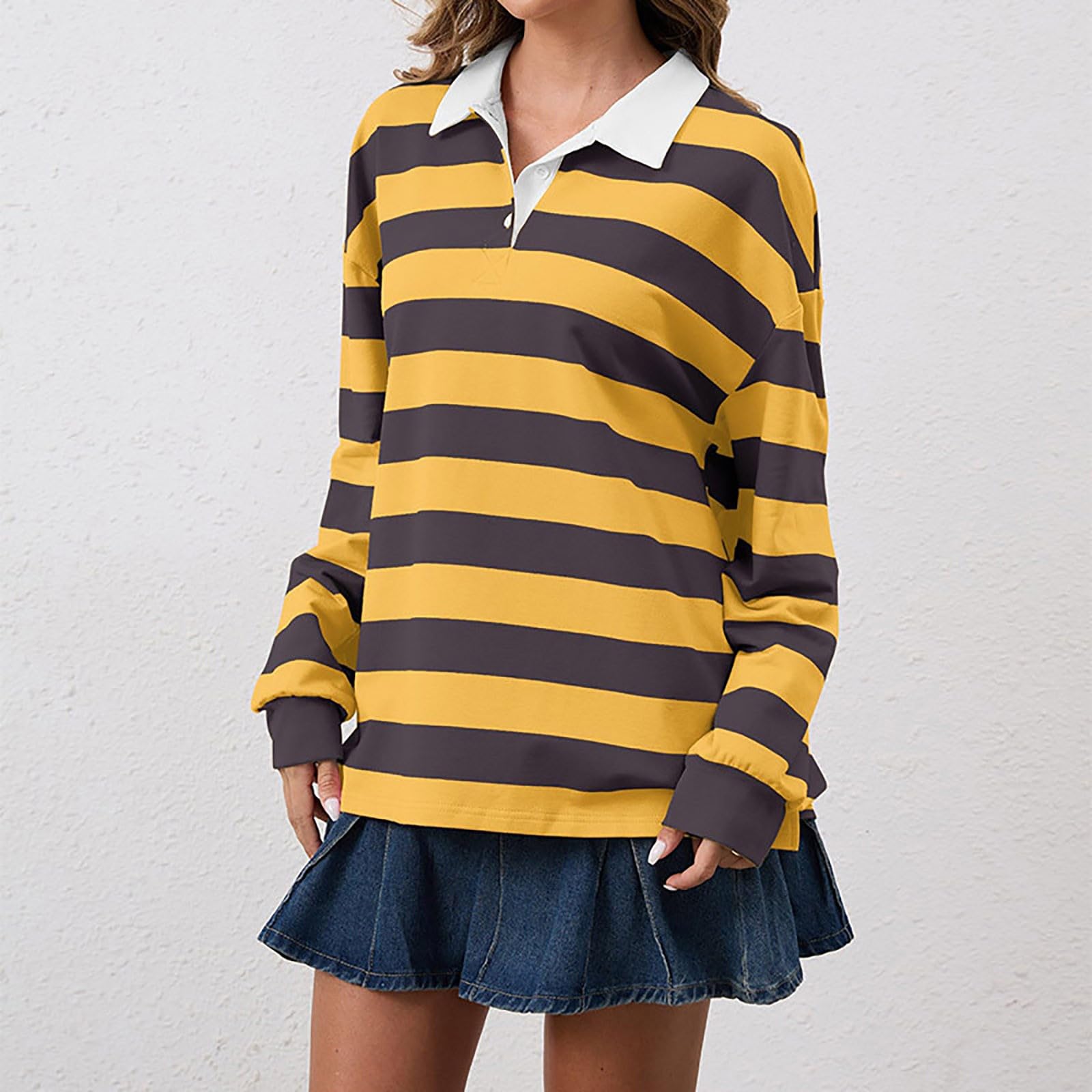 T Shirt Manche Longue Femme Long Sleeve Rugby Collared Pullover Tops Loose Fit Chemisier Tee Chemise Mousseline Coton Vert Lot Tshirt Col V Blouse Brillante Ladies Sparkly Christmas Haut