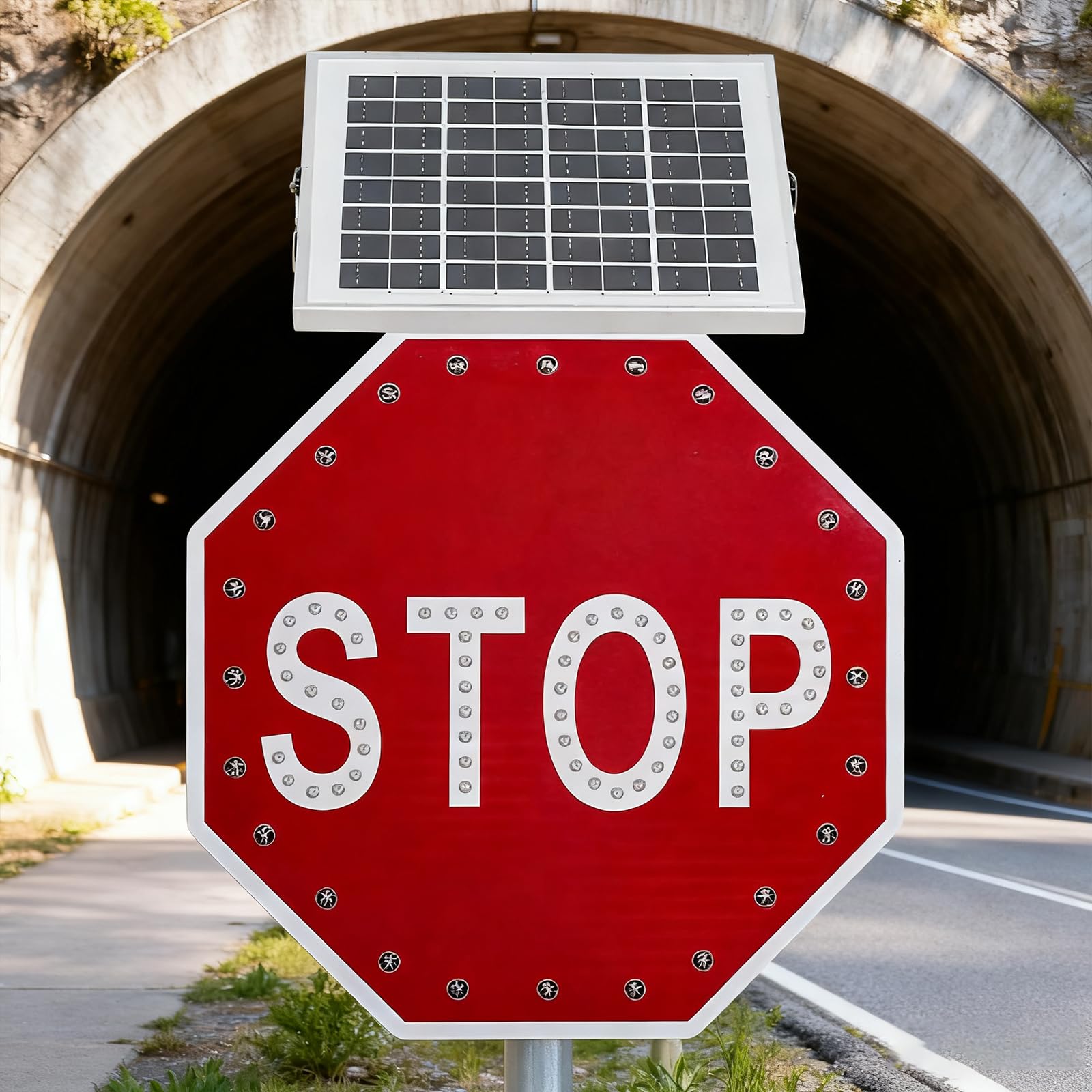Señal De Stop Intermitente - Señal Led Solar De 24/31 Pulgadas, con Película Reflectante De Grado Industrial, Señal De Tráfico Octagonal De Aluminio - para Estacionamientos 24x24in