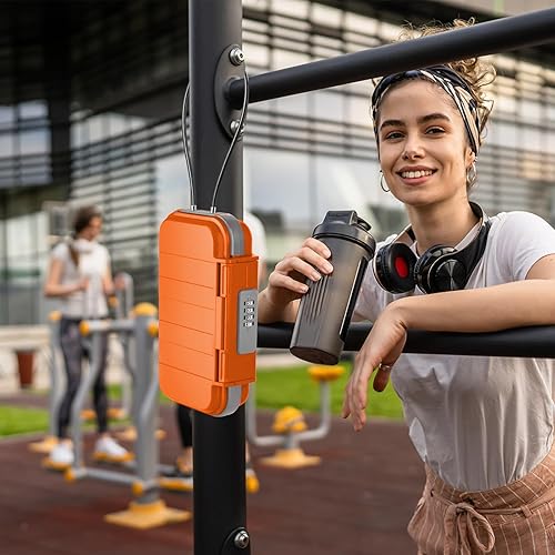 Miniatura 7 de HUANLANG Caja de seguridad portátil con cerradura de combinación, mini caja de seguridad para viajes en la playa, impermeable, pequeña caja con