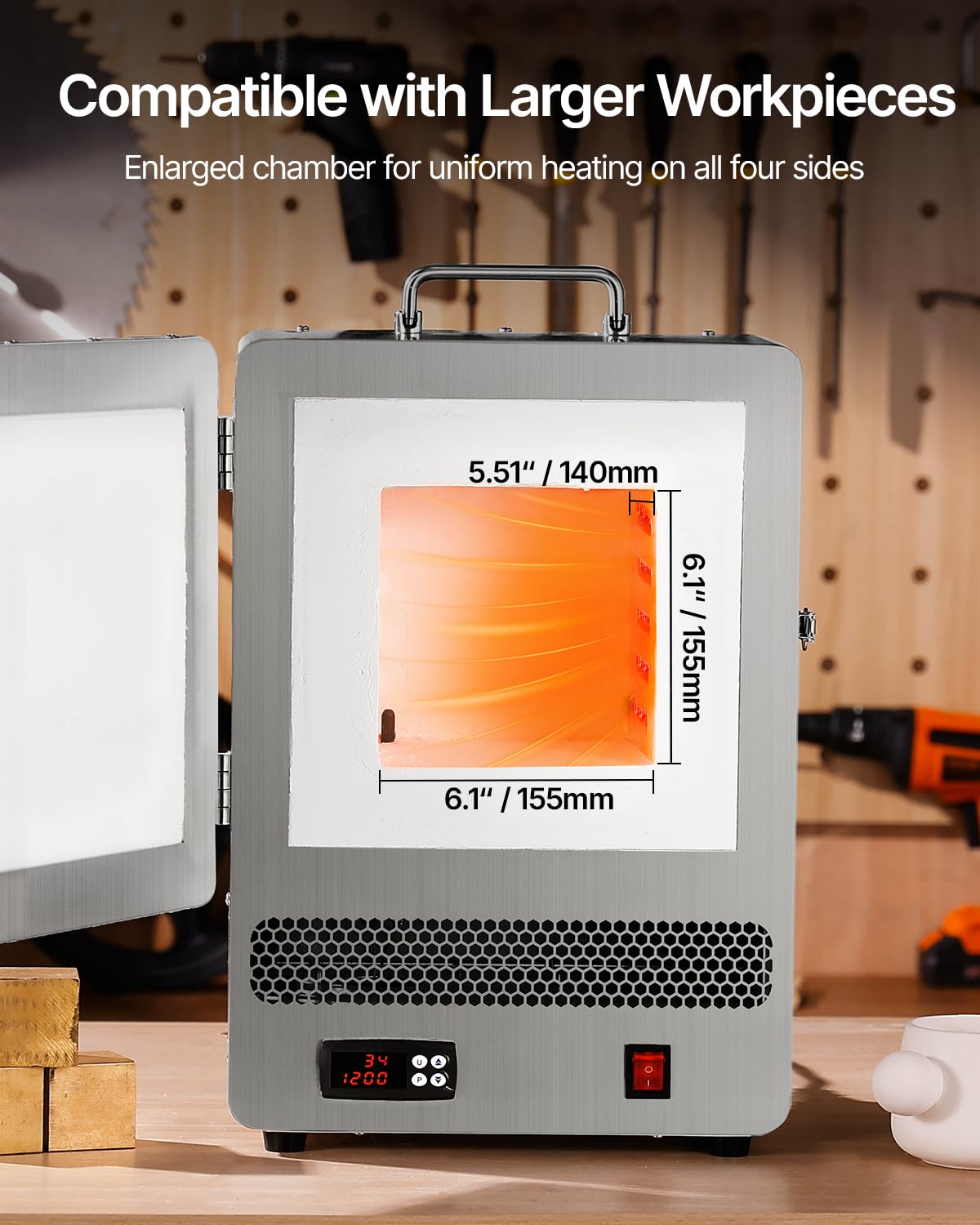 VEVOR Forno Fusione da Tavolo Elettrico da 1500 W, Temperatura Massima 1200 ℃, Acciaio Inox, Forno per Fusione dell'Oro, per Fusione della Cera, Argilla Fai da Te, Tempra dei Metalli