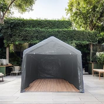 12x20ft Heavy Duty Outdoor Portable Garage Ventilated Canopy carports, with Roll-Up Mesh Windows Gray, 10x20ft