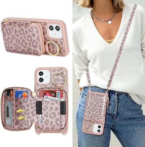 Miniatura 31 de Funda Cartera Bandolera para iPhone 11, Cuero PU Cremallera Bolso Cartera Funda Plegable con Tapa, Funda Folio con Soporte con Ranuras para Tarjetas