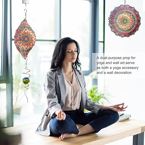 Miniatura 9 de Goolyrusim - Molinillo de viento cinético con mandala en 3D, para exteriores, corte láser, acero inoxidable, arte de metal, escultura de viento,