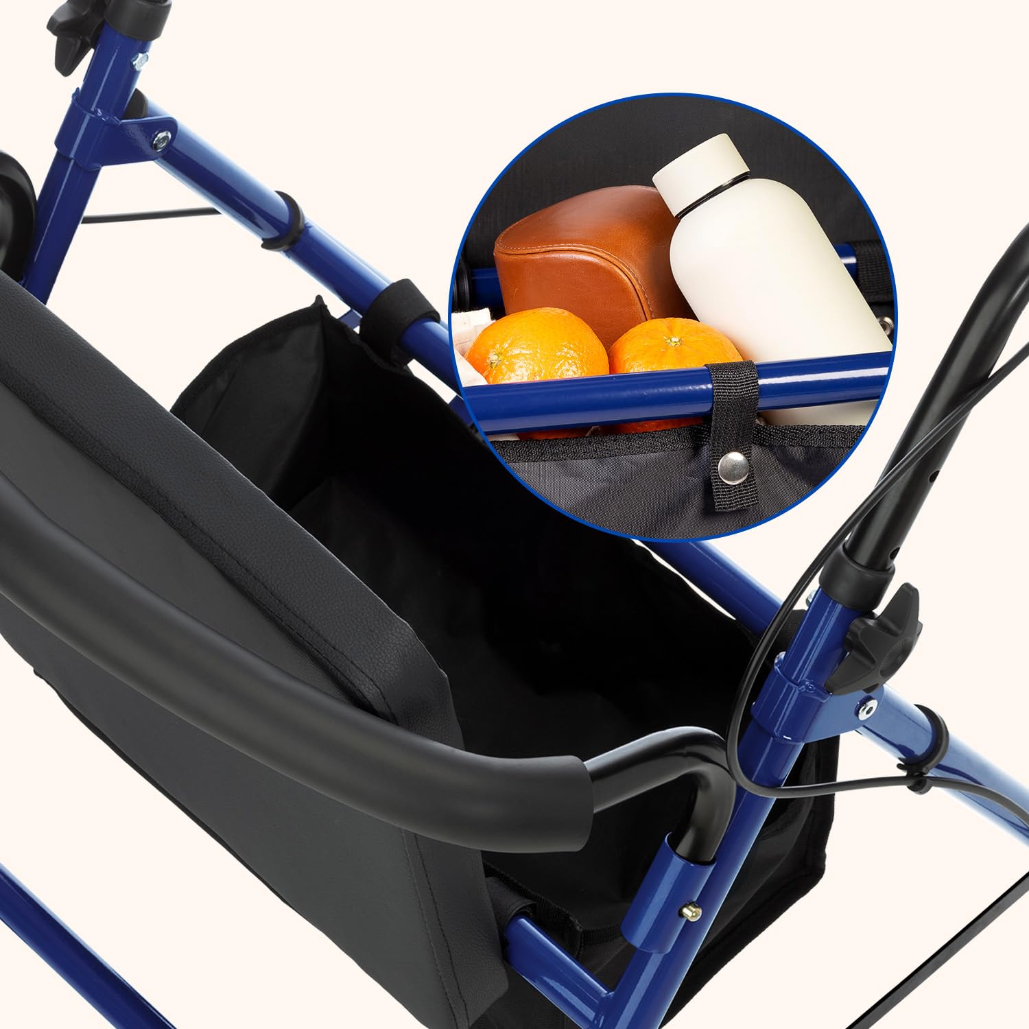 Geriafy - Deambulatore per Anziani Pieghevole e Leggero | Modello Lambda | Girello con Seduta e Freni a Leva | Rollator 4 Ruote (15 cm) e Cestino | DM Classe I (Blu)