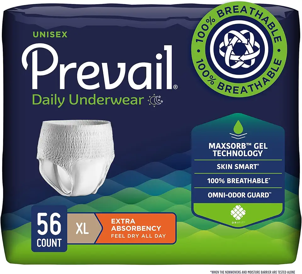 Prevail Daily Protective Underwear - Unisex Adult Incontinence Underwear - Disposable Adult Diaper for Men &amp; Women - Maximum Absorbency - X-Large - 56 Count (4 packs of 14) GreenCircle Certified: 