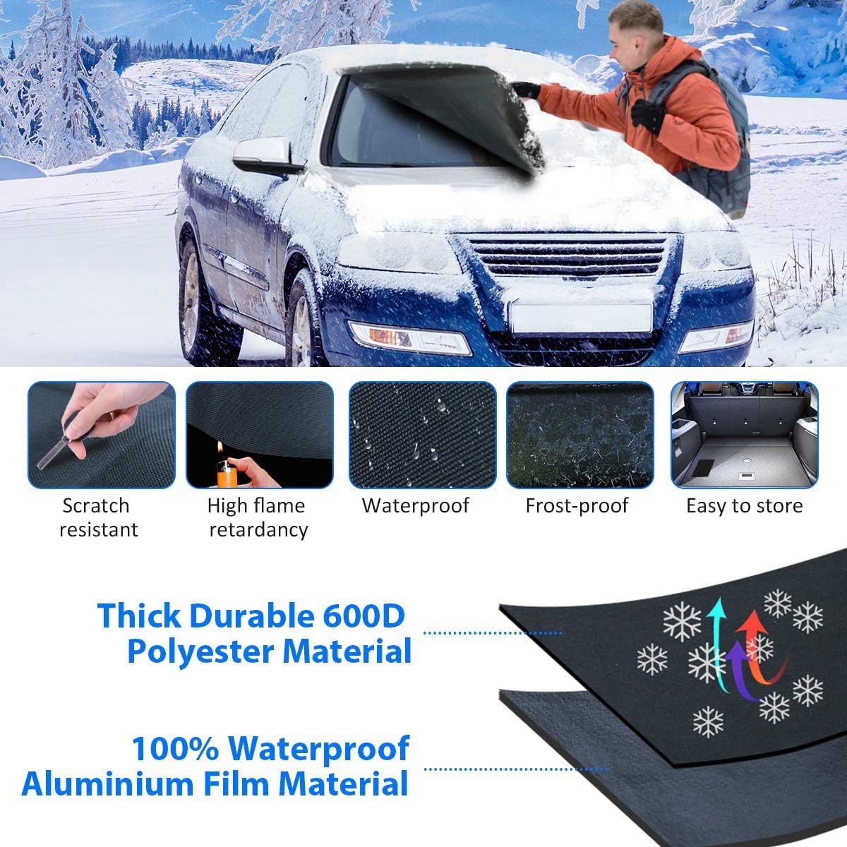 keystand Windshield Cover for Ice and Snow | Enhanced 600D & 3-Layer Thicker Oxford Fabric Windshield Frost Cover for Any Weather | Water, Heat & Sag-Proof Car Windshield Snow Cover | Standard