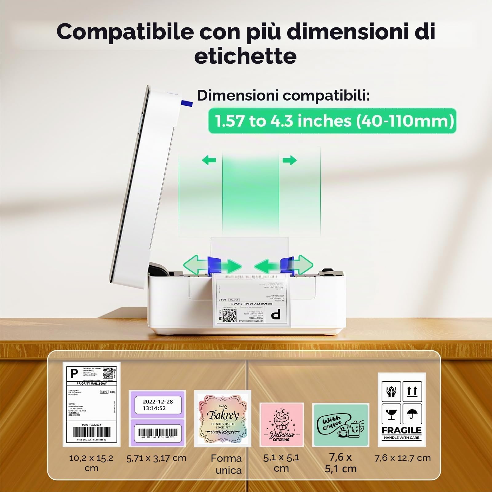 SVANTTO Stampante etichette spedizione ad alta velocità 4x6”, 180 mm/s, compatibile con i sistemi Windows/macOS/Android/iOS, stampa senza inchiostro, compatibile con UPS/Colissimo/Shopify/e-Bay/Vinted