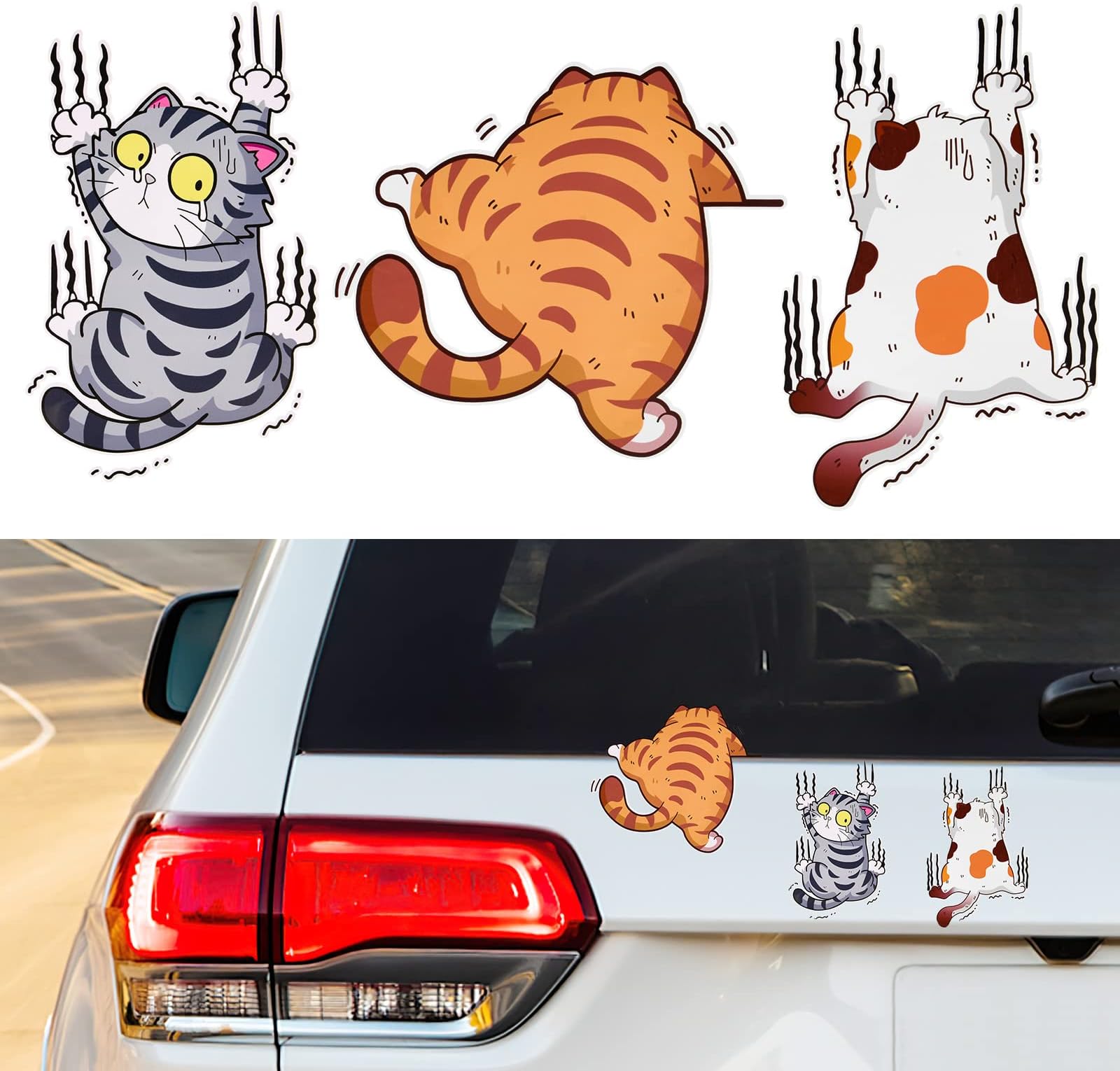 URAQT Scratch Cat Vinyl Car Sticker, 3D Cartoon Animal Cat Kitten Sticker, Funny Car Window Sticker, Waterproof PVC Cat Sticker, Car Bumper Decal for Auto, Truck, Laptop, Wall, Window