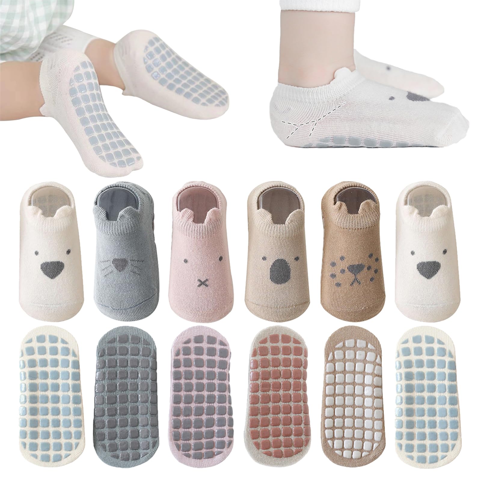 Baby Anti-Slip Ankle Skarpety Cute Cartoon Grips Skarpety Dla Niemowląt Maluch Chłopcy Dziewczyny 5/6 Para (B1-cat(5 pair),1-3 Years)