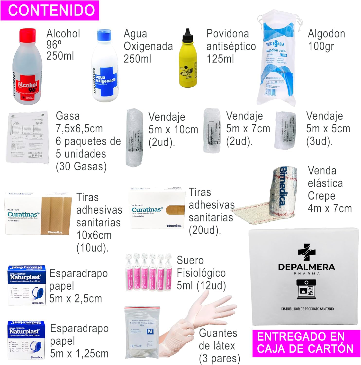 Pharma - Kit de Reposición para Botiquín de Primeros Auxilios Homologado, Accesorios para Botiquín, Apto para Armario o Maletín, Uso en Hogar, Empresa o Mutua