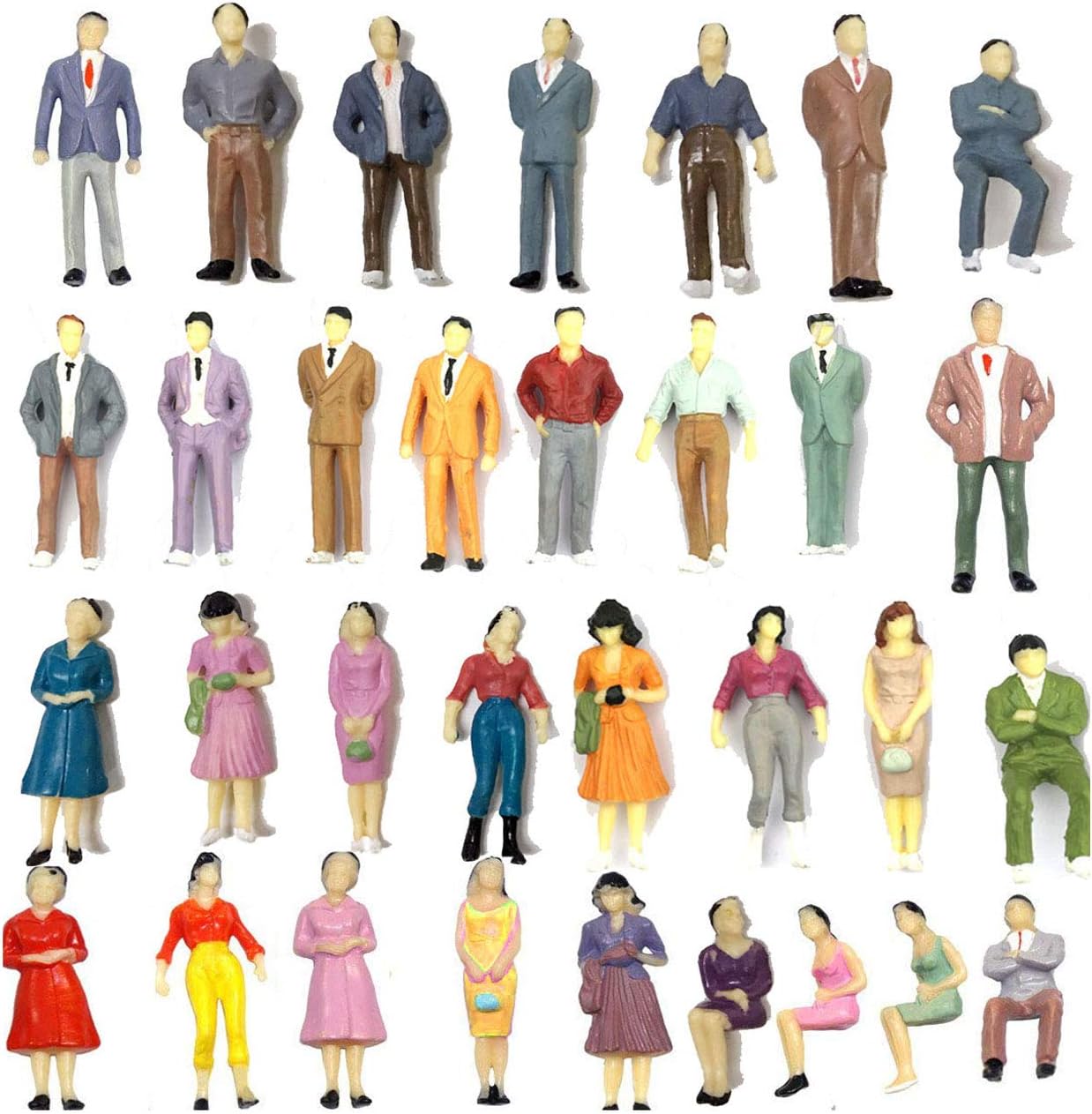 100PCs Tiny People Figures, 1:50 Scale Model Train People Hand Painted Model Trains Architectural O Scale Sitting and Standing Miniatures Figures for Miniature Scenes (100PCS)