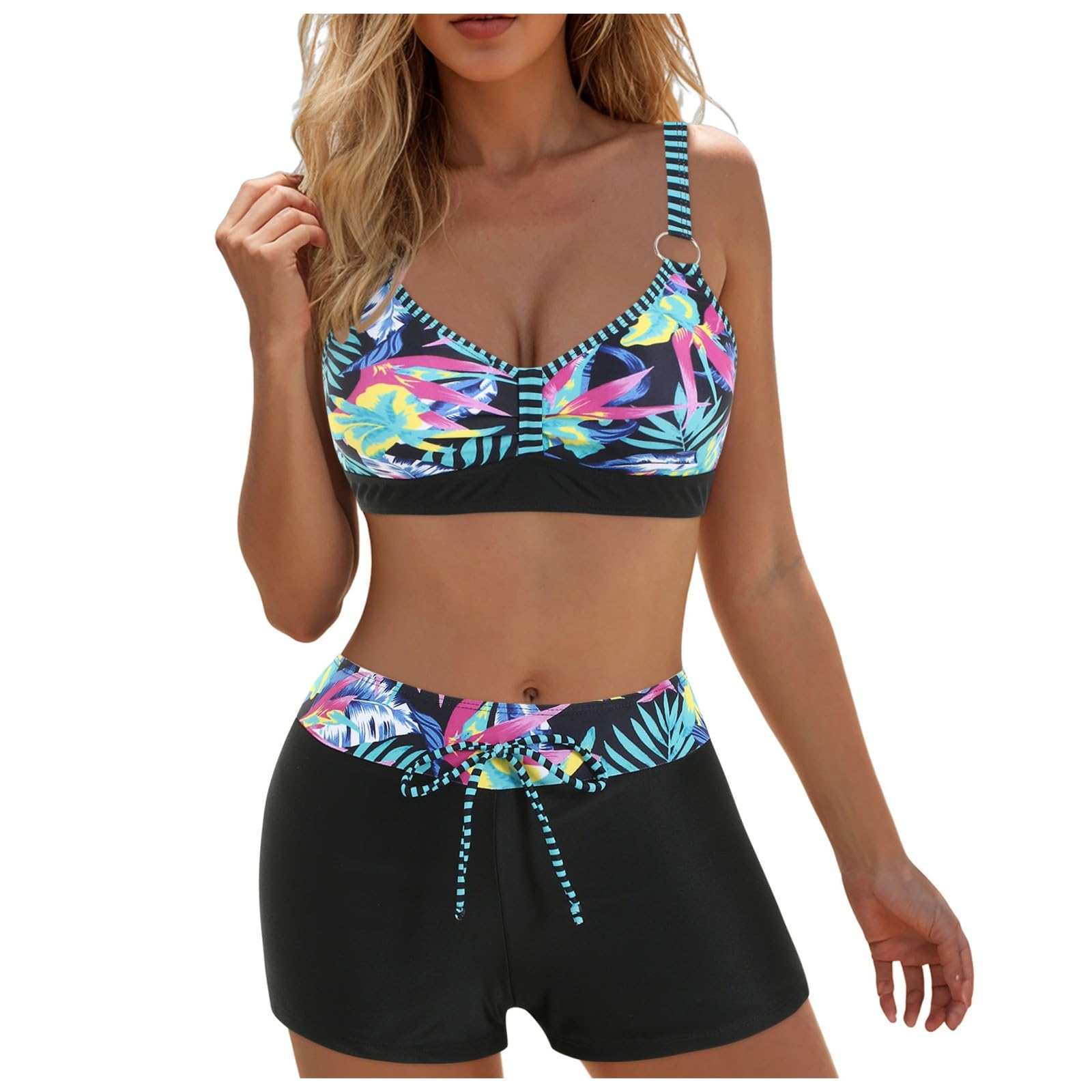 Conjuntos de Bikinis para Mujer Retro Ajustable Cintura Alta Traje Baño Verano Playa
