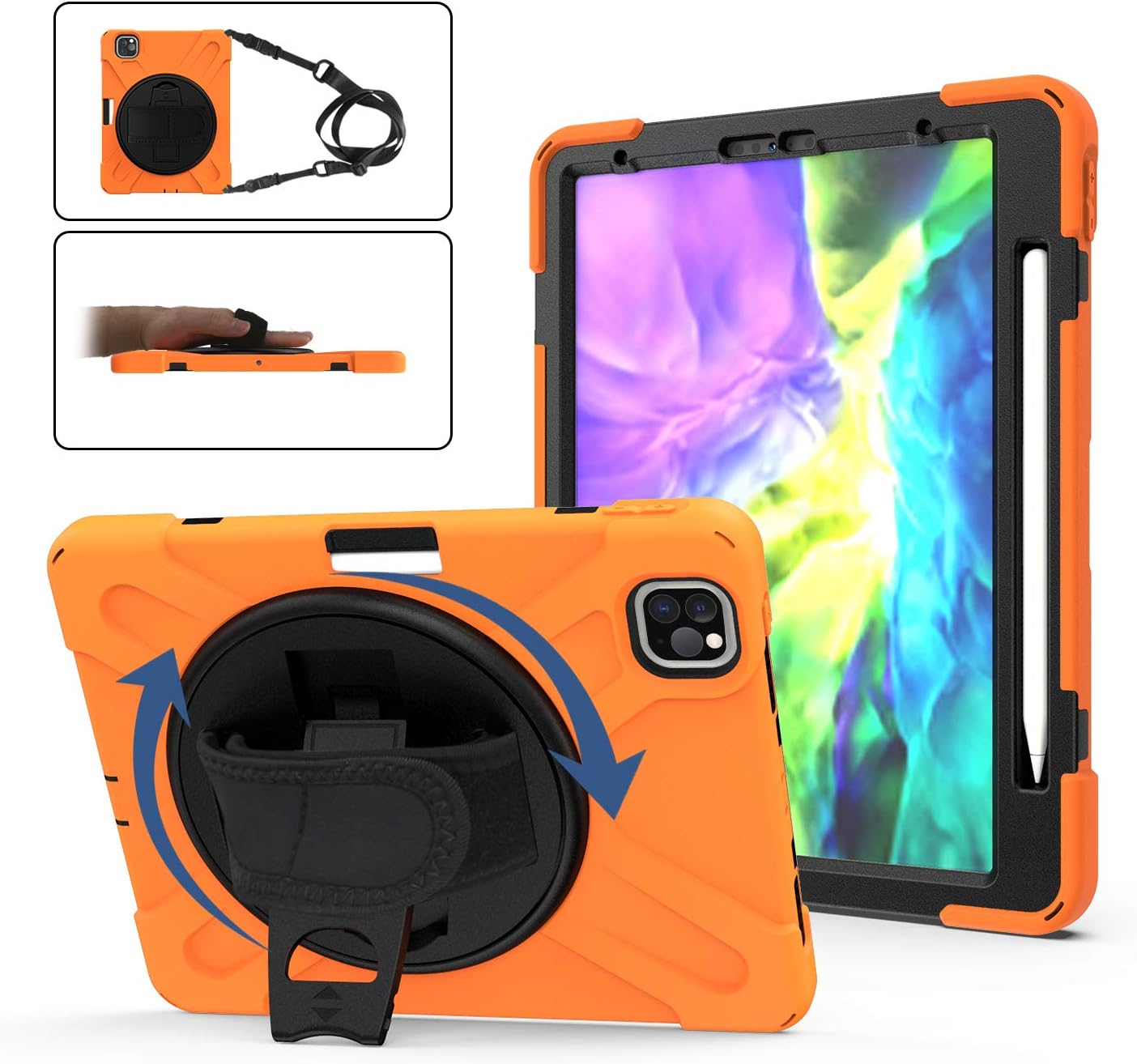 TH000 Rugged Case for iPad Pro 11 2020 Kids Friendly Shockproof Heavy Duty Protective 11-inch Cover with Pen Holder/Kickstand/Rotatable Hand Strap/Adjustable Shoulder Strap