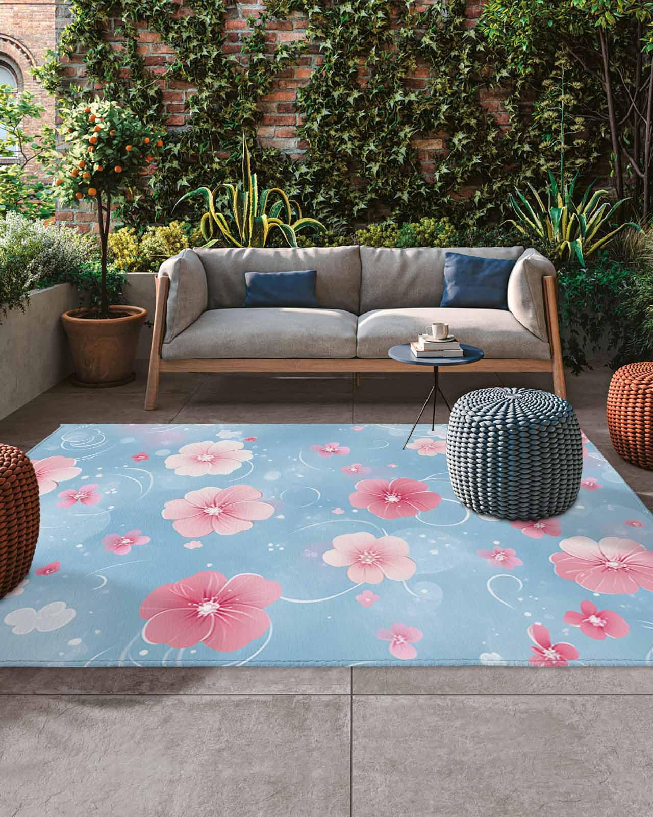 Amazon.com: Outdoor Rug 4x6ft Classic Pink Flower Ripples Large