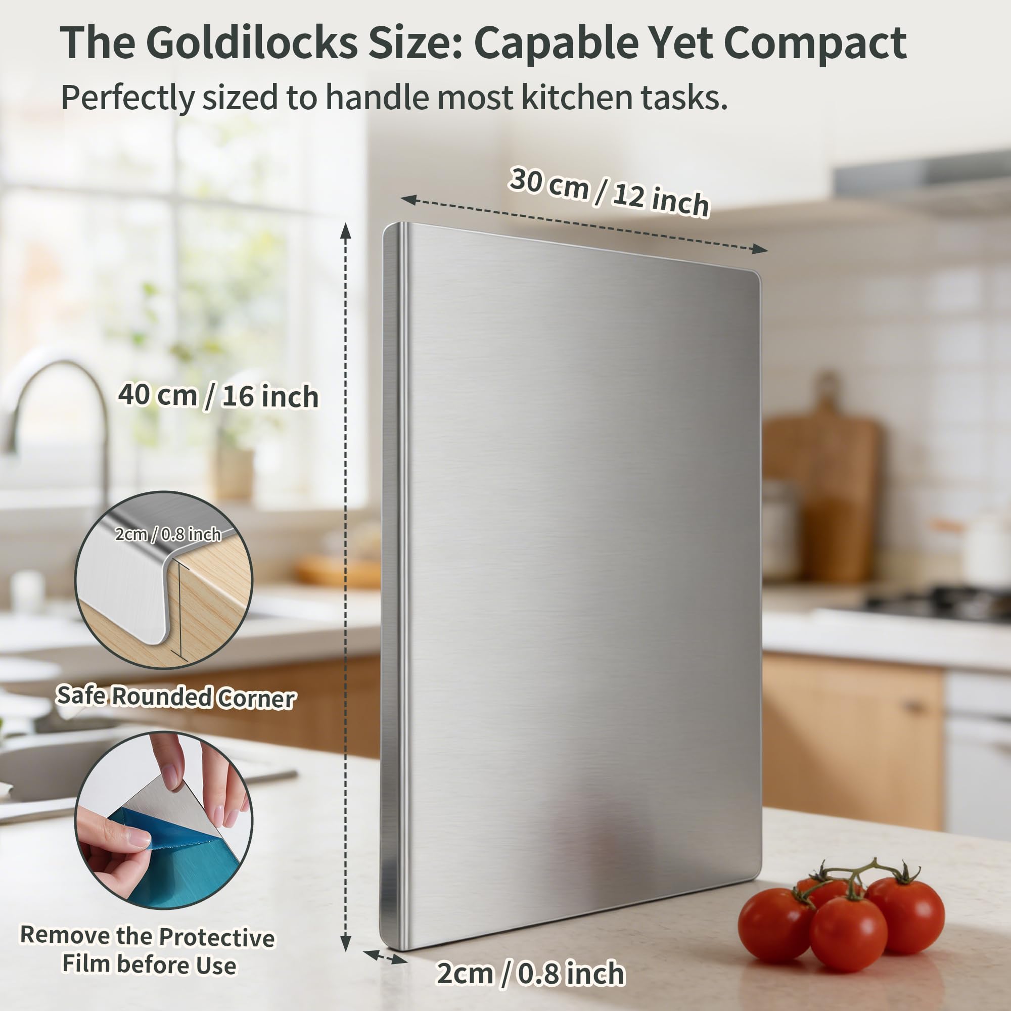 Stainless Steel Cutting Board with Lip, 304 Stainless Steel Chopping Board for Kitchen, Double-Sided Large Metal Cutting Boards for Meat, Vegetables Fruit, Kitchen Food Prep Board (19.68 * 19.68in) — view 7