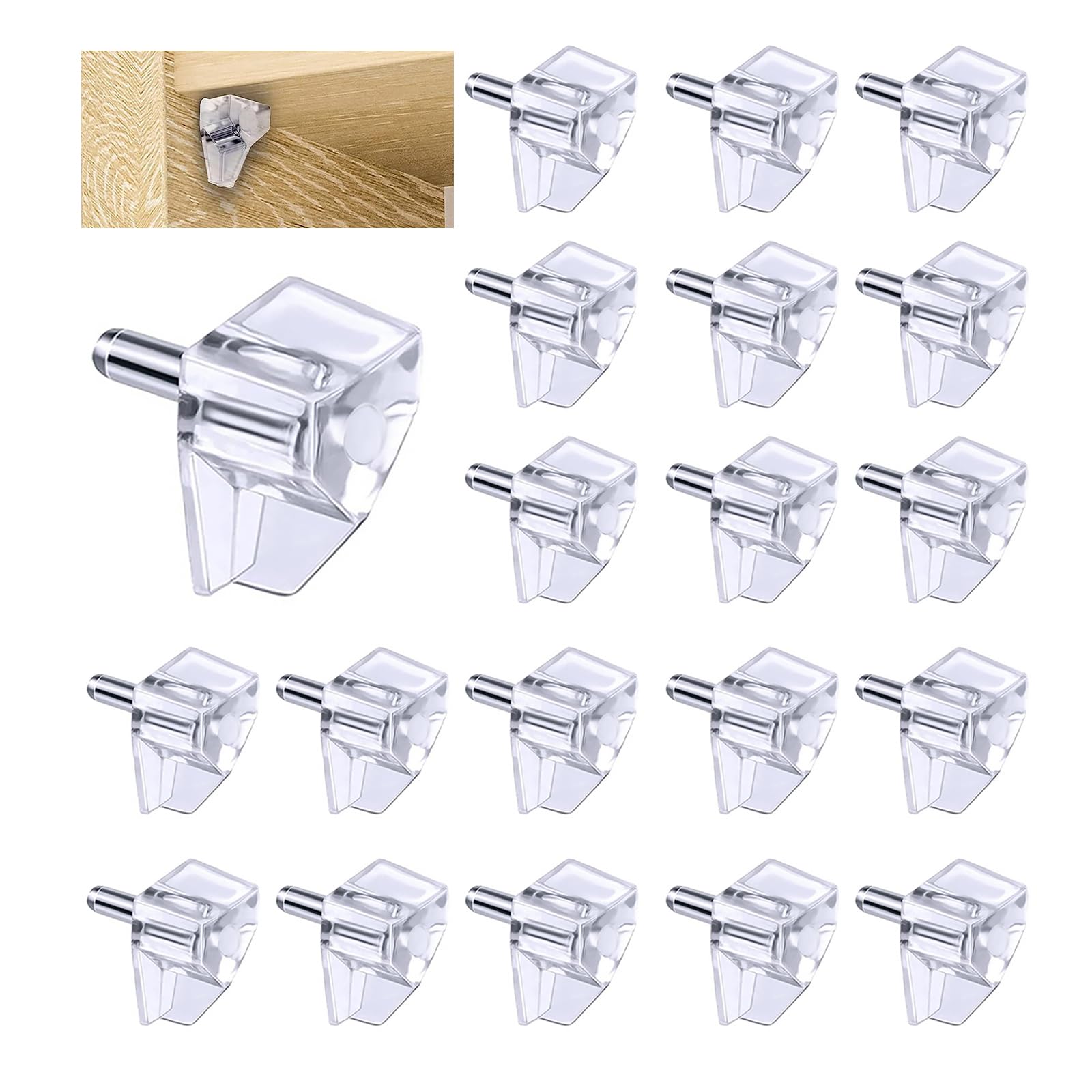 Mennyback White 20 Pack 5Mm Shelf Support Pegs, Clear Plastic Replacement Pins, Support Cabinet Shelf Pins, Shelf-Peg Cupboard Shelf-Pegs & Kitchen Shelfs Peg For Cabinet, Bookshelf, And Furniture（20Pcs*5Mm）