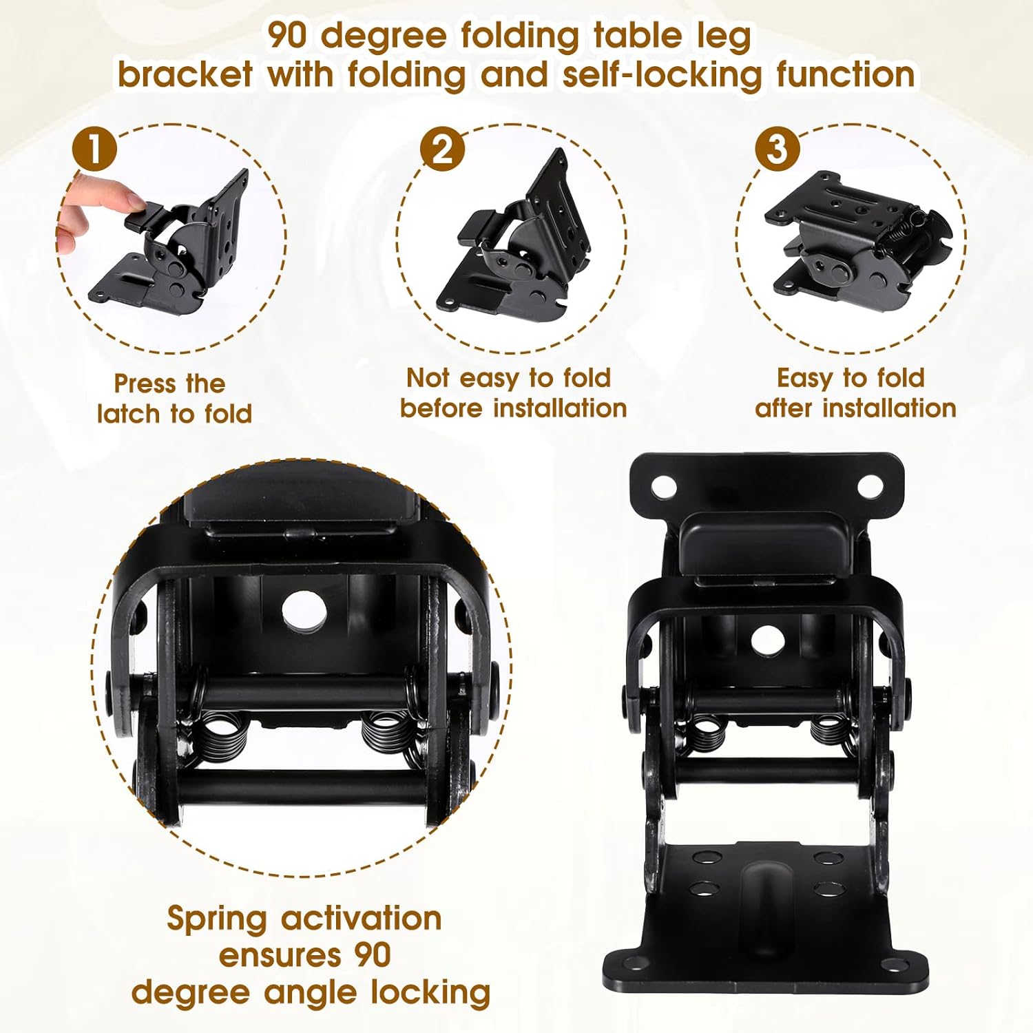 simarro 4Pcs Folding Brackets with 40 Screw, Black Self-Lock Hinge for Table Bed Leg Feet Lock Extension Support Bracket for Furniture Leg, Cabinet, Workbench
