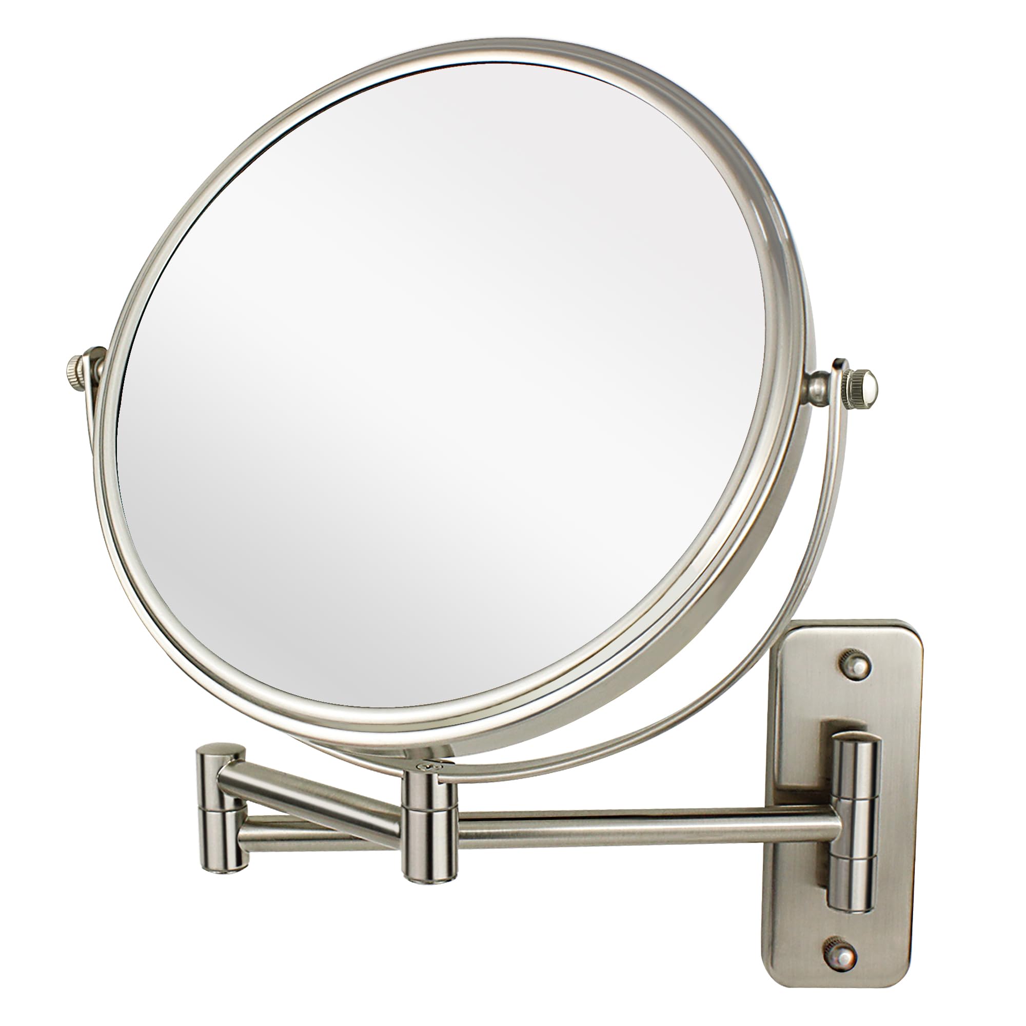 JANEEVA 8" Espejo de Maquillaje de Pared, 1X/10X Espejo de Aumento con 360° Brazo Extensible Espejo para Baño-Doble Cara Espejo de Tocador para Hombre y Mujer (Níquel Cepillado)