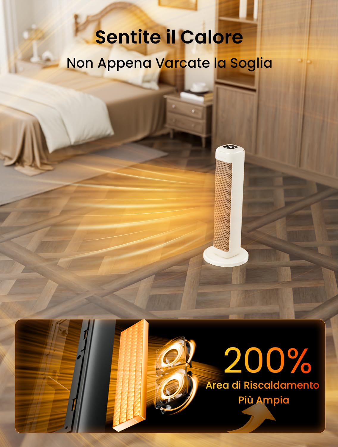 AIRMATE 63cm Stufetta Elettrica Basso Consumo, Stufa Elettrica Basso Consumo, 2000W Termoventilatore Basso Consumos, Riscaldatore Elettrico PTC, 80° Osc, Telecomando, Protezione Antiribaltamento