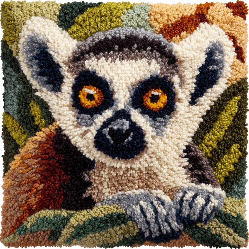 WallustrioaW Latch Hook Kits Pillow 17x17in,Animal Lemur