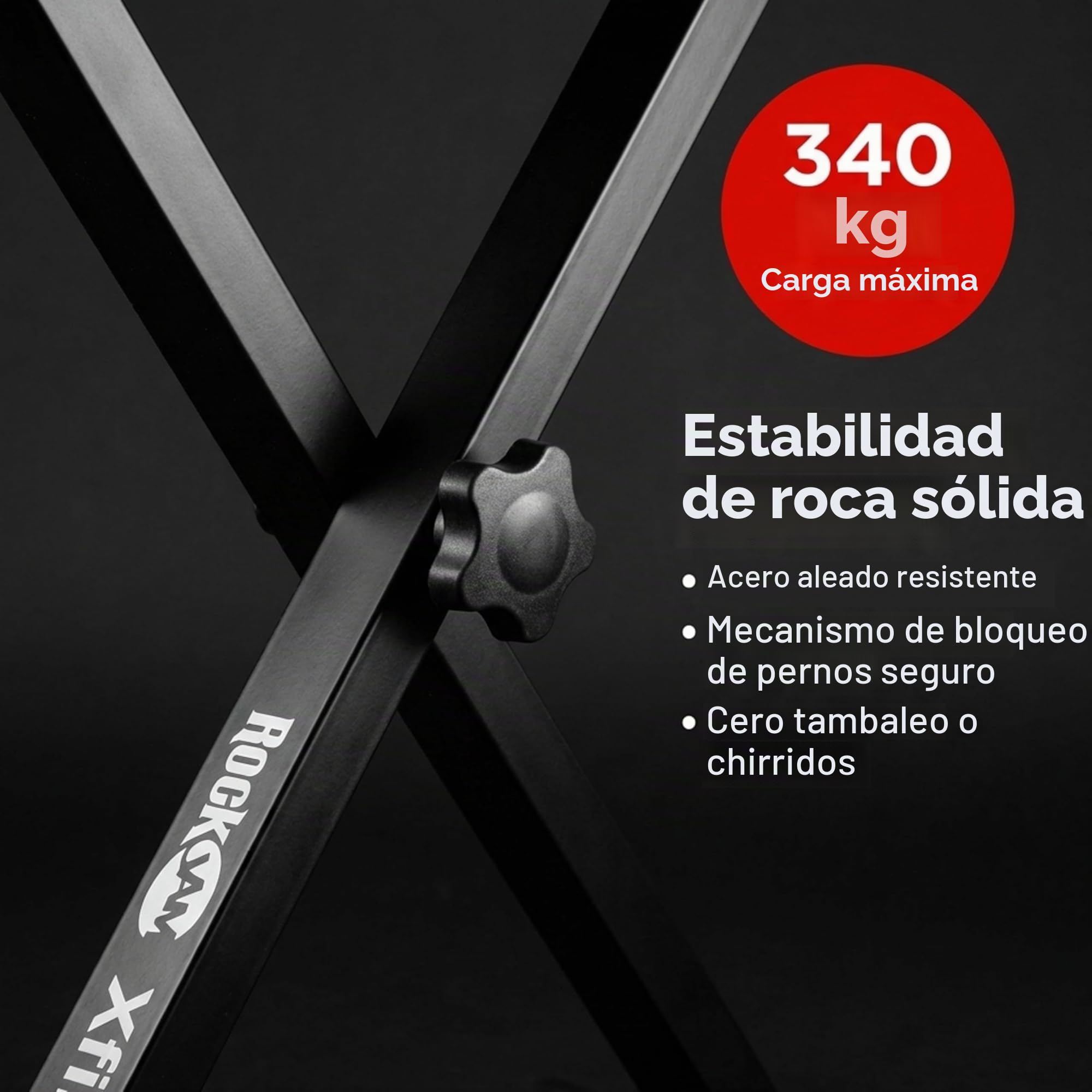 RockJam Banco de Piano Ajustable/Taburete de Teclado, Asiento Grueso Acolchado, Marco X Plegable, 4 Alturas, Acero Resistente