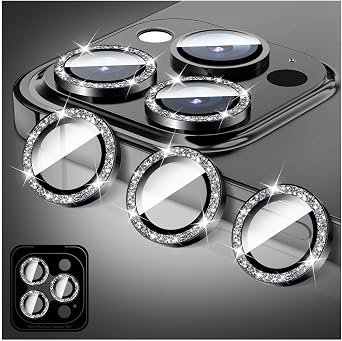 LucBuy Camera Lens Protector Compatible for iPhone 12 Pro, Glitter 9H Tempered Glass Camera Cover Film Stickers, Automatic-Alignment Individual Metal Rings Shiny Phone Accessories