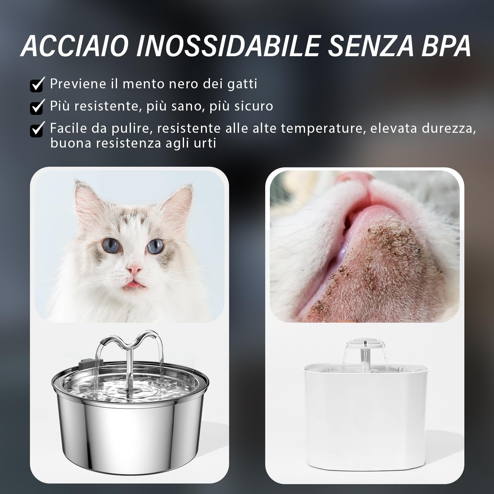 DOOOB Fontanella per Gatti, 3.2L Fontana per Gatti, Automatico Fontanella Gatto Acciaio con Pompa Ultra Silenziosa, Fontana per gatti acciaio inox con 1 Filtro e 1 Spugna