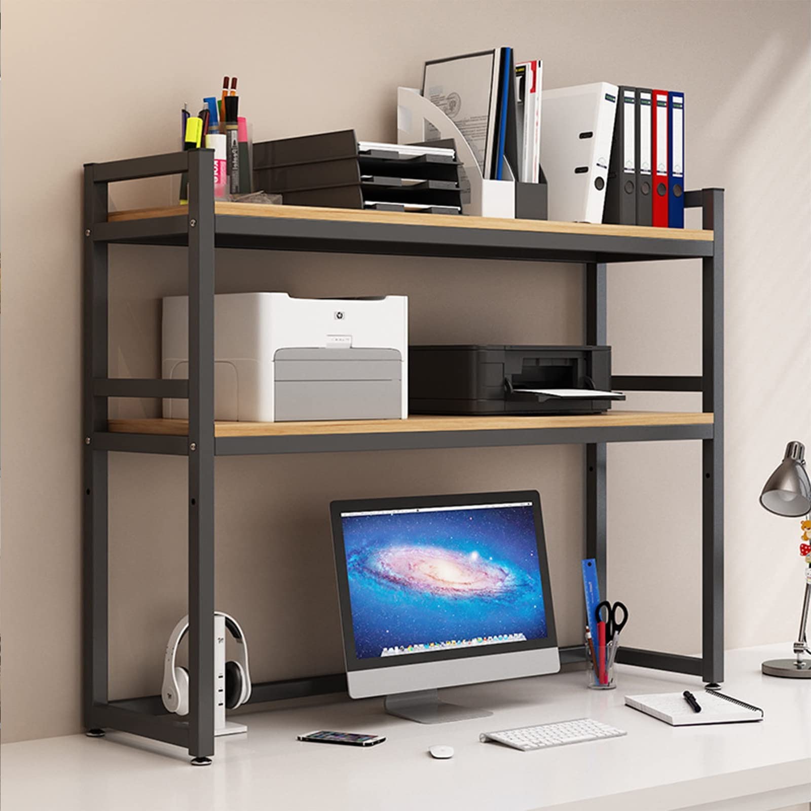 ASerZenith Desktop Organizer Bookshelf Organizer - Desk Shelf Stand Countertop Hutch Bookshelf, 2 Tier, Desk Printer Stand,