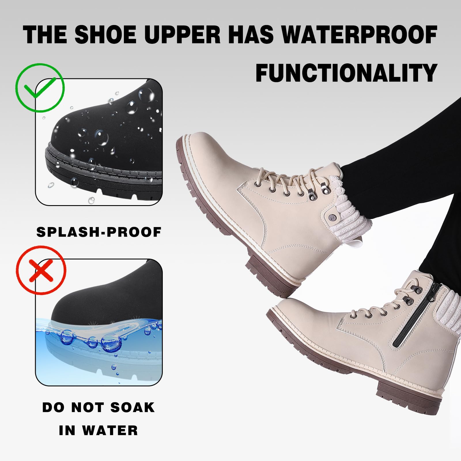 Mujeres Senderismo Nieve Invierno Botas Impermeables Botines de Nieve Senderismo Botas Calientes Fur Forro Boots Outdoor Antideslizantes Trekking Zapatos Beige 39EU