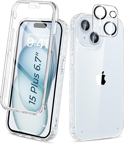 Miniatura 39 de Funda para iPhone 15 de cuerpo completo, protector de pantalla integrado, con protector de lente de cámara, [antiamarilleamiento], funda protectora