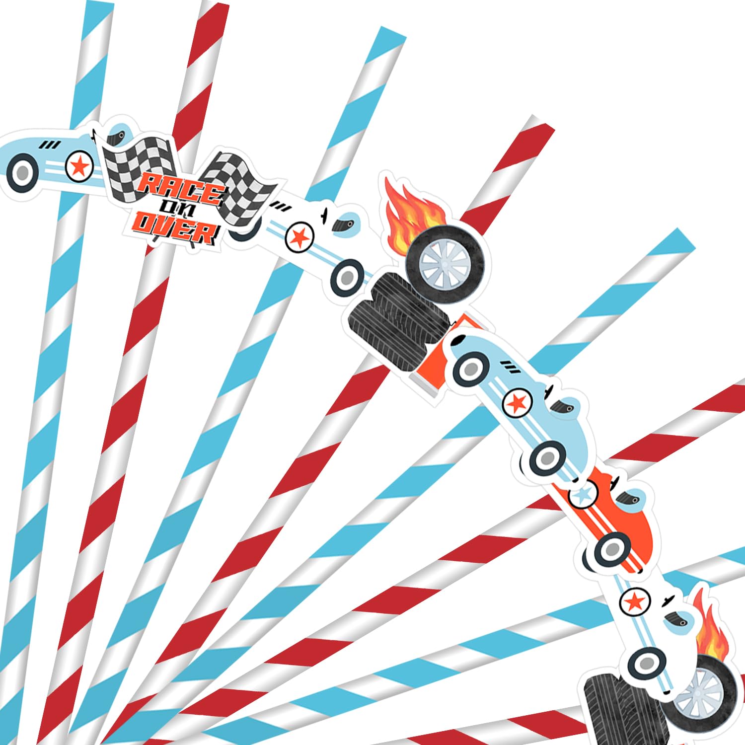 Pailles en papier voiture de course pour anniversaire et fête vintage x50