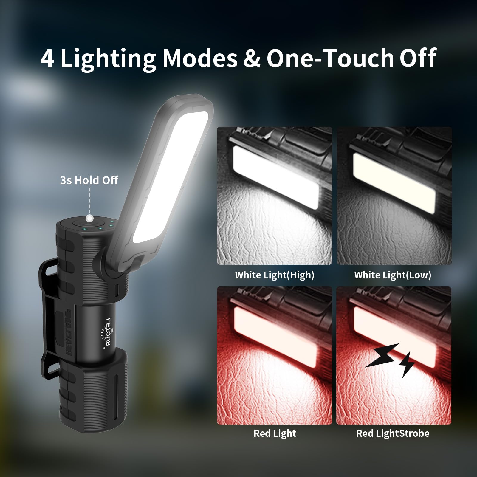 2 Pack LED Work Light 2000 Lumen Rechargeable Torch Light IP44 Waterproof Foldable 180° Rotating Stand Magnetic Inspection Lamp for Maintenance Work Night Walking Camping Emergency 4