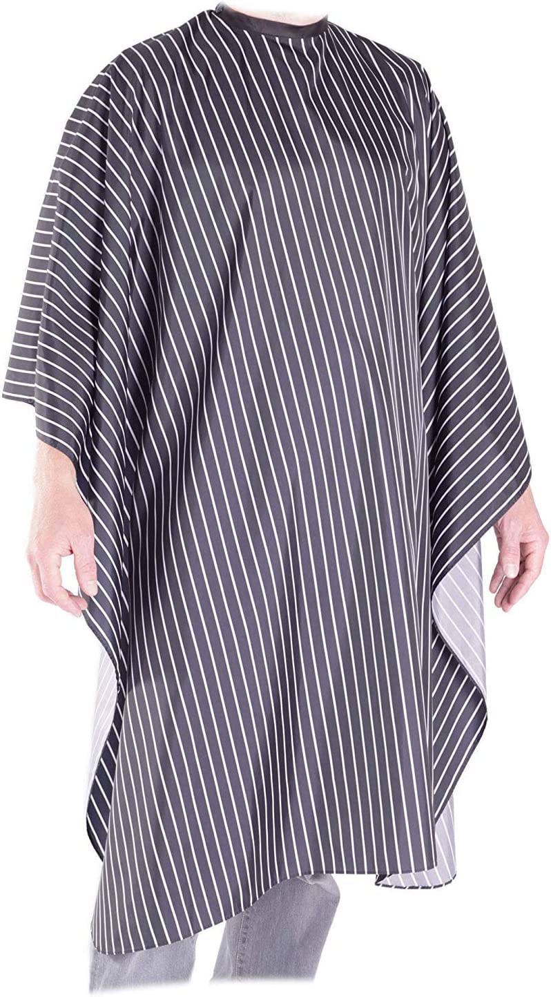 Kobe City Chalk Stripe Barber/Hairdressing Gown, Black with Bold White Pinstripe