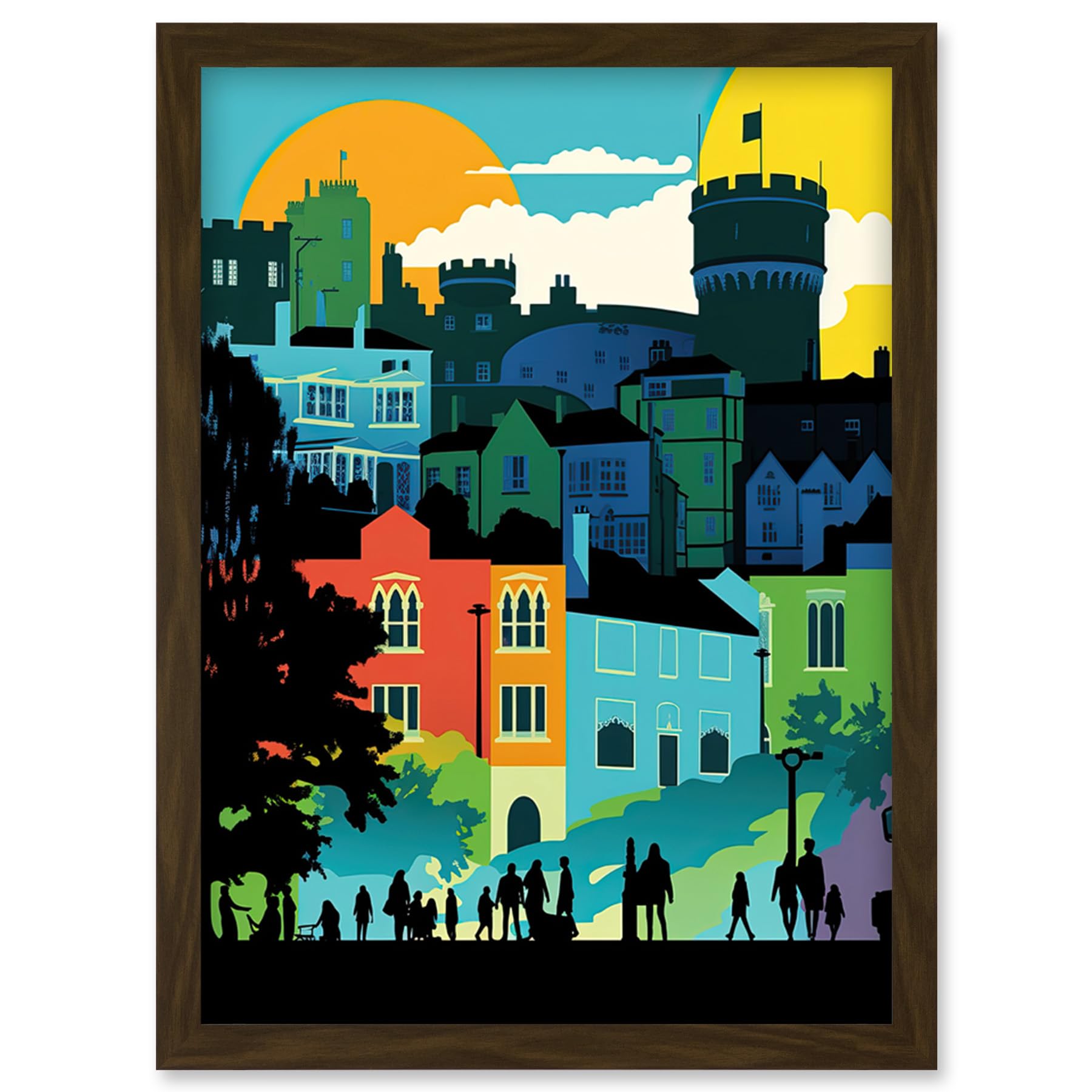 Artery8 Nottingham City Abstract Multicoloured Cityscape Artwork Framed Wall Art Print A4