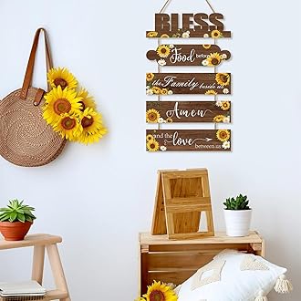KAIRNE Sunflower Wall Art for Kitchen, Inspirational Family Wood Sign Decor, Motivational Biblical Hanging Decoration for Living Room and Home