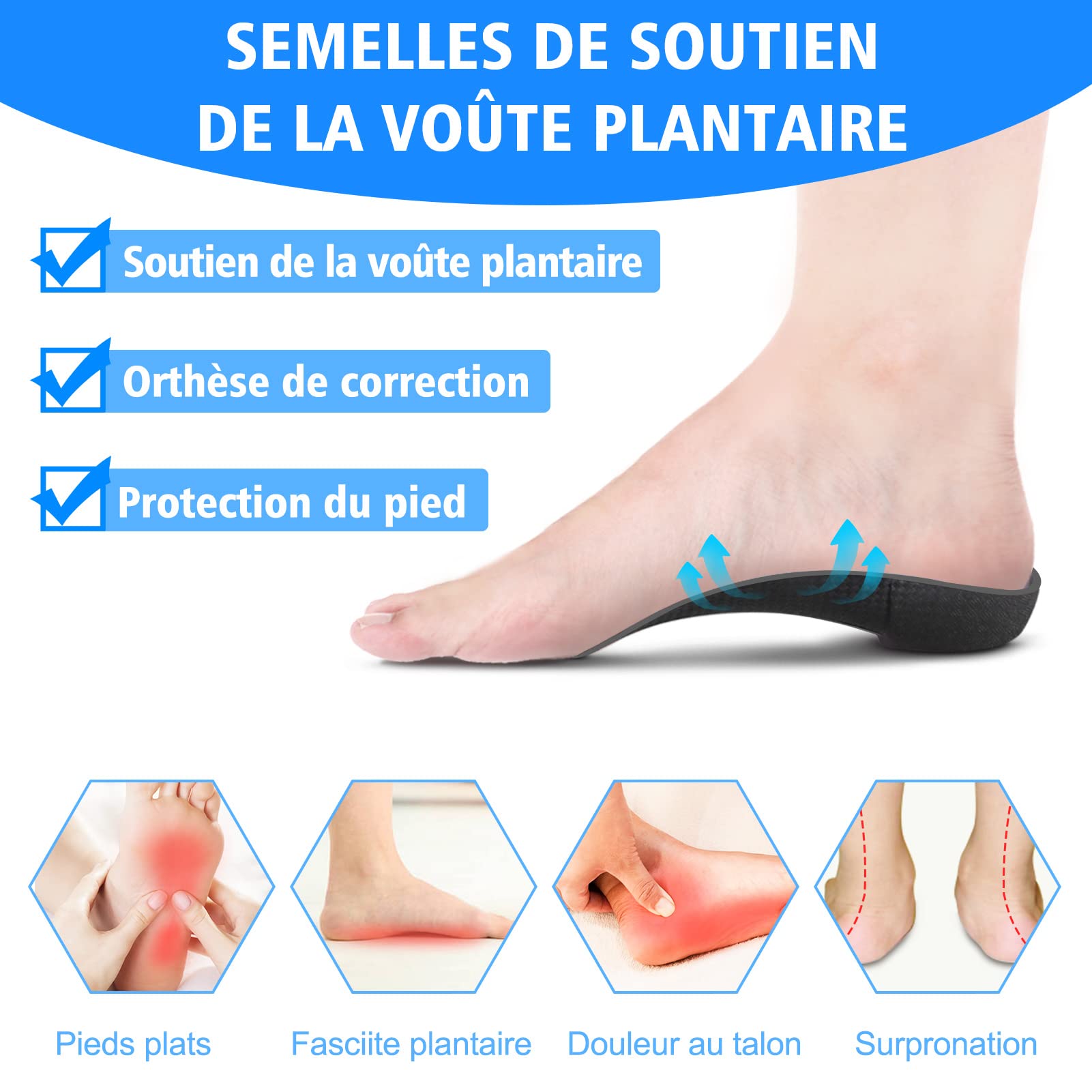Voûte Plantaire Semelle OrthopÃ©dique Pied Plat Semelle Gel - Main Image