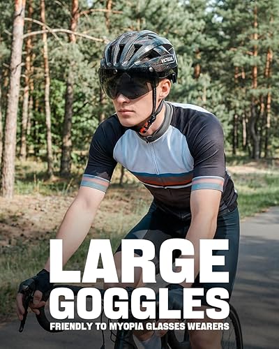 Miniatura 26 de VICTGOAL Casco de bicicleta con luz trasera recargable por USB, gafas magnéticas desmontables, visera solar extraíble, cascos de bicicleta de Negro