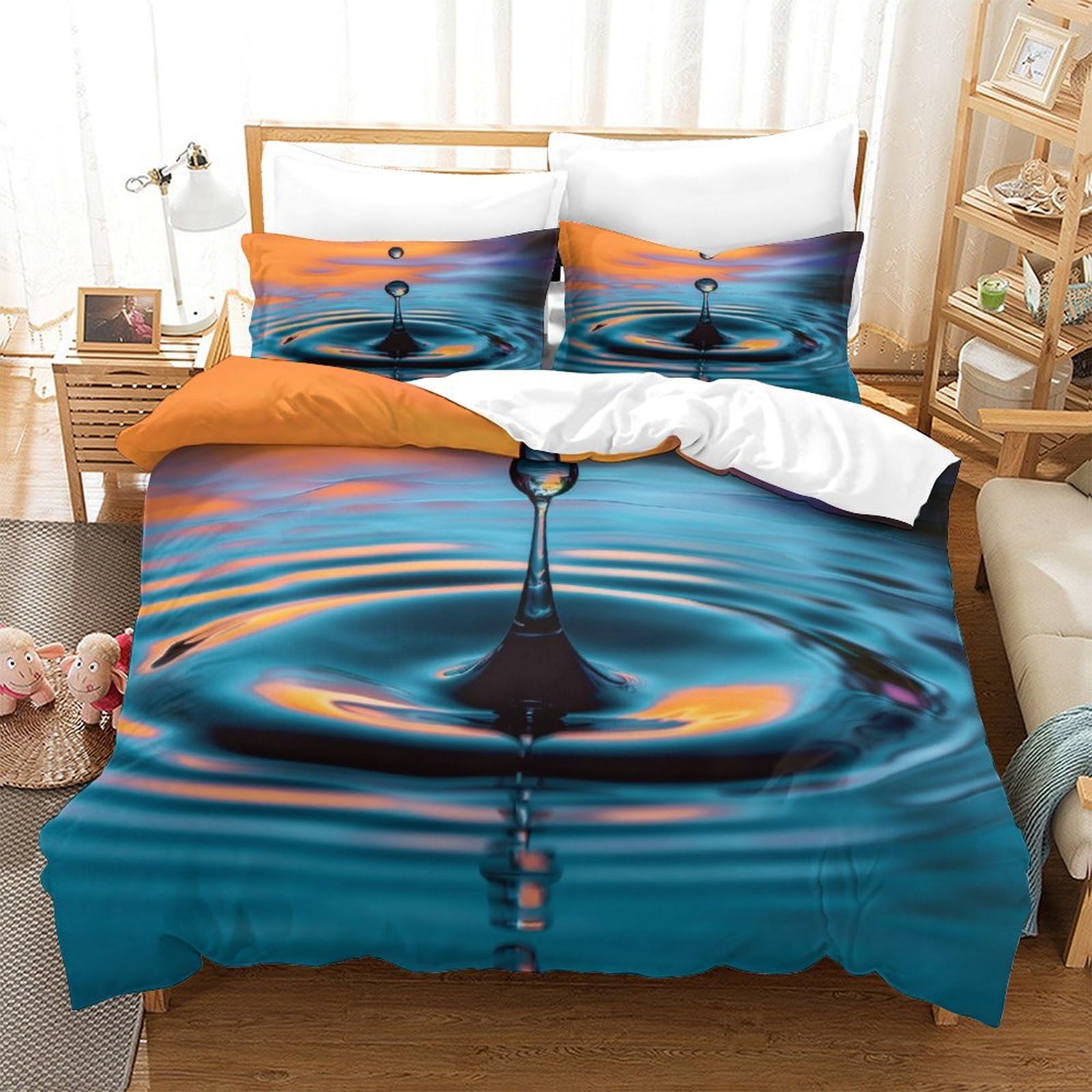 P1s9u7w5y Water Ripple-1 Serene Lake 3D Printed Water Ripple Duvet Cover Set 3Pcs Microfiber Water Drop Bedding Set King（220X240cm）