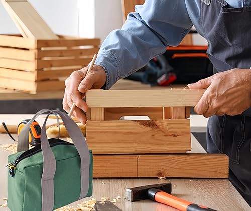 Miniatura 2 de Bolsa de herramientas de lona de 12 pulgadas, bolsa de herramientas pequeña para hombres, gran capacidad de boca ancha, organizador de herramientas,