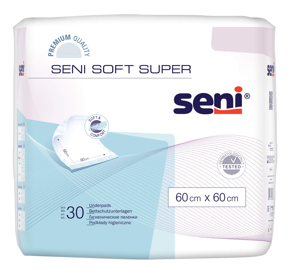 Seni - Fogli assorbenti proteggi letto Soft, 60 x 60 cm (4 x 30 pz.)