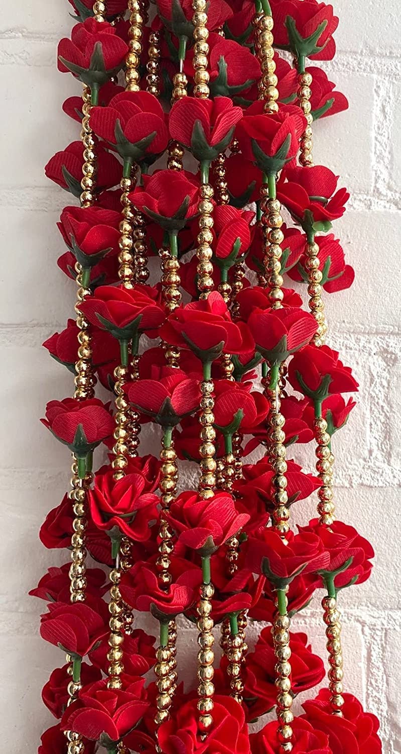 Guirlande de roses rouges artificielles Gulabe a forte densite de 38 fleurs de 155 cm