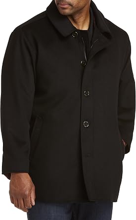 Oak Hill by DXL Big and Tall Mens Wool Blend Basic Overcoat, Black and Tan Colors, Sizes XL to 7XL