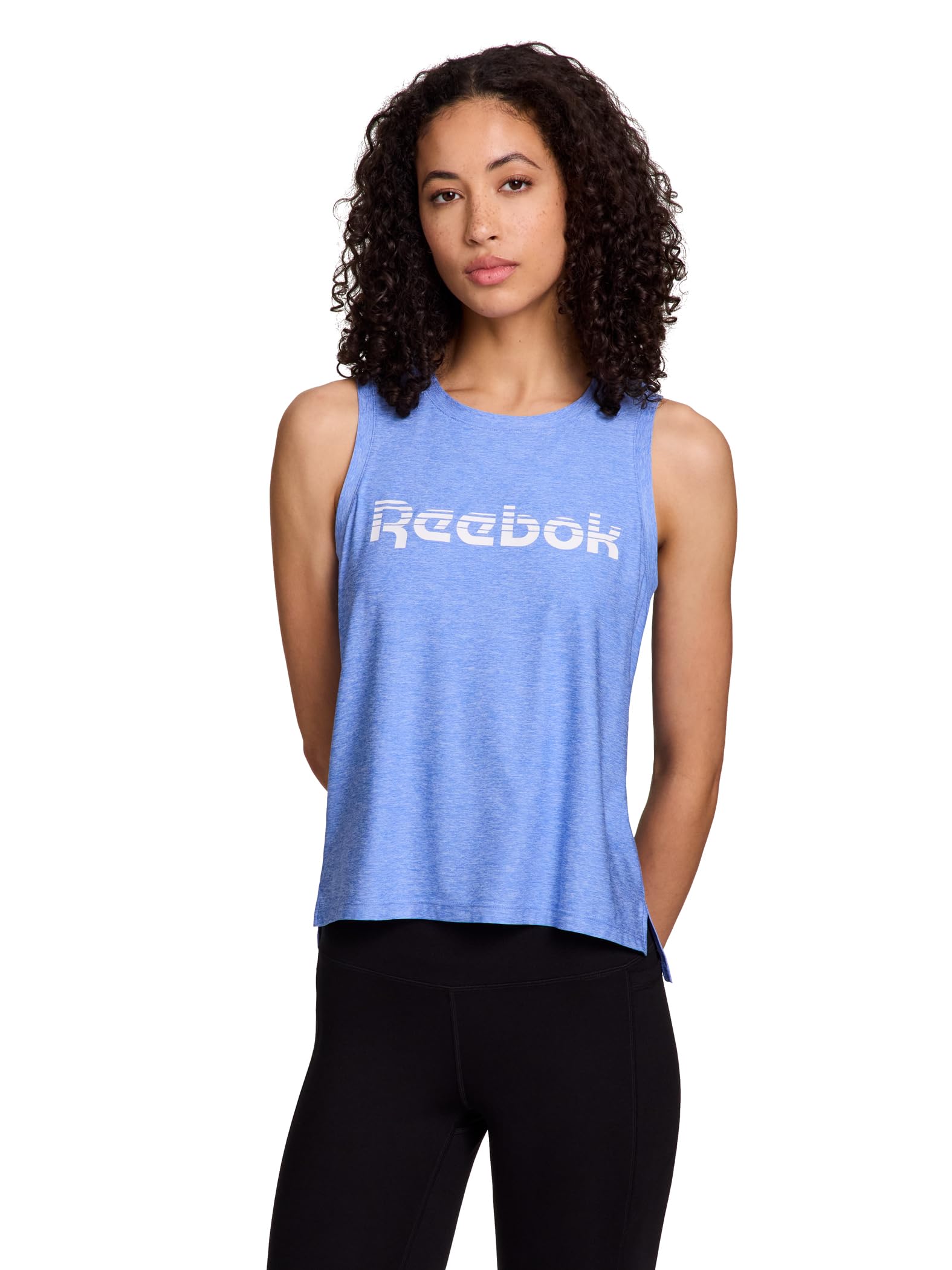 Reebok Women's Glow Sleeveless Cropped Tank Top, Ultramarine Heather, L