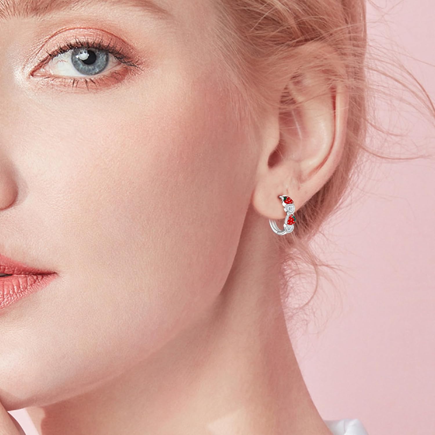 Strawberry Earrings Sterling Silver Strawberry Hoop Earrings Fruit Jewelry Gifts for Women - Image 2