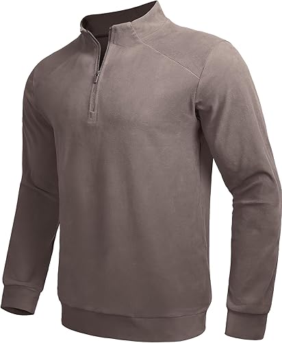 Men's Quarter Zip Pullover Ultra-Soft Thermal Long Sleeve Sweatshirt 1/4 Zip Gol