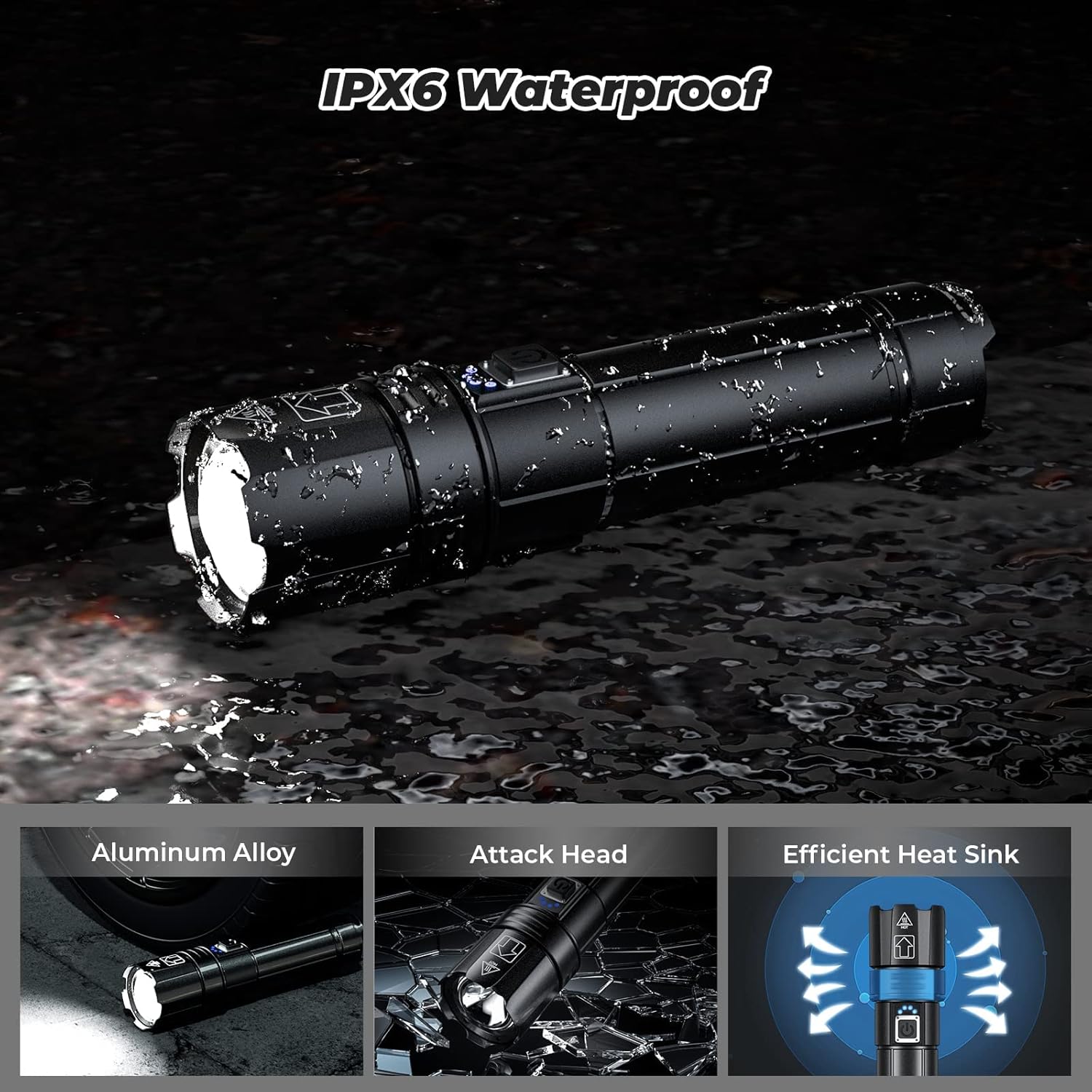 Rechargeable LED Flashlight High Lumens, 80000 Lumens Bright Powerful Flashlight, 5 Modes, IPX6 Waterproof Handheld Flash Light for Camping Hiking