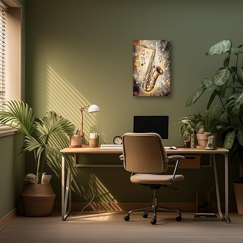 Miniatura 3 de DOARTDO Lienzo de música vintage para pared, cuadro de saxofón, instrumentos musicales, pósteres musicales, pintura temática musical, marco