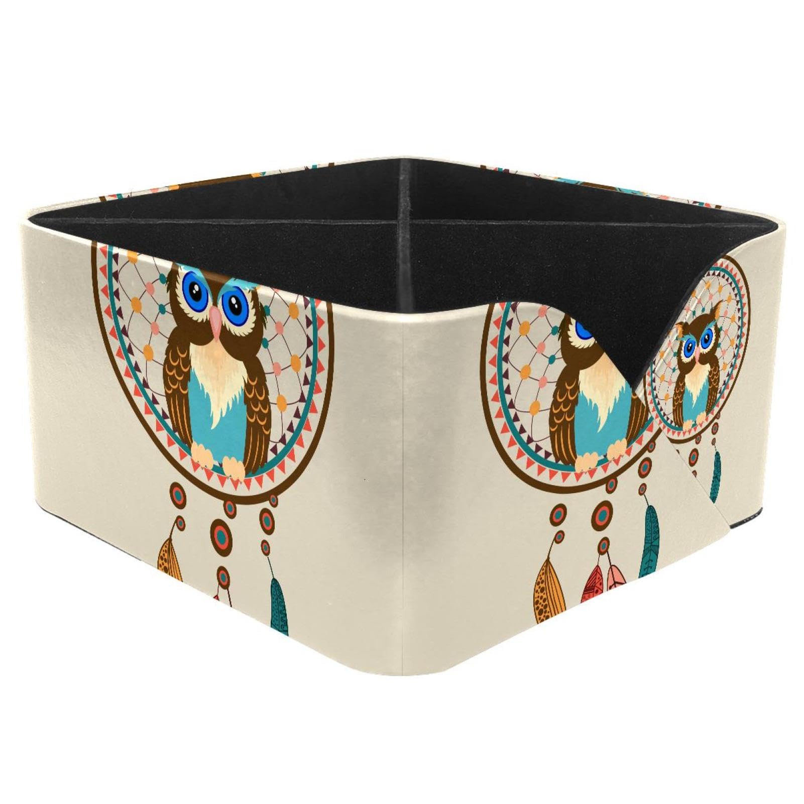 KengjuTesu Owl with Dreamcatcher Desktop Organizer Pen Holder, Rectangular Pencil Cup for Office, Study and Makeup Stations