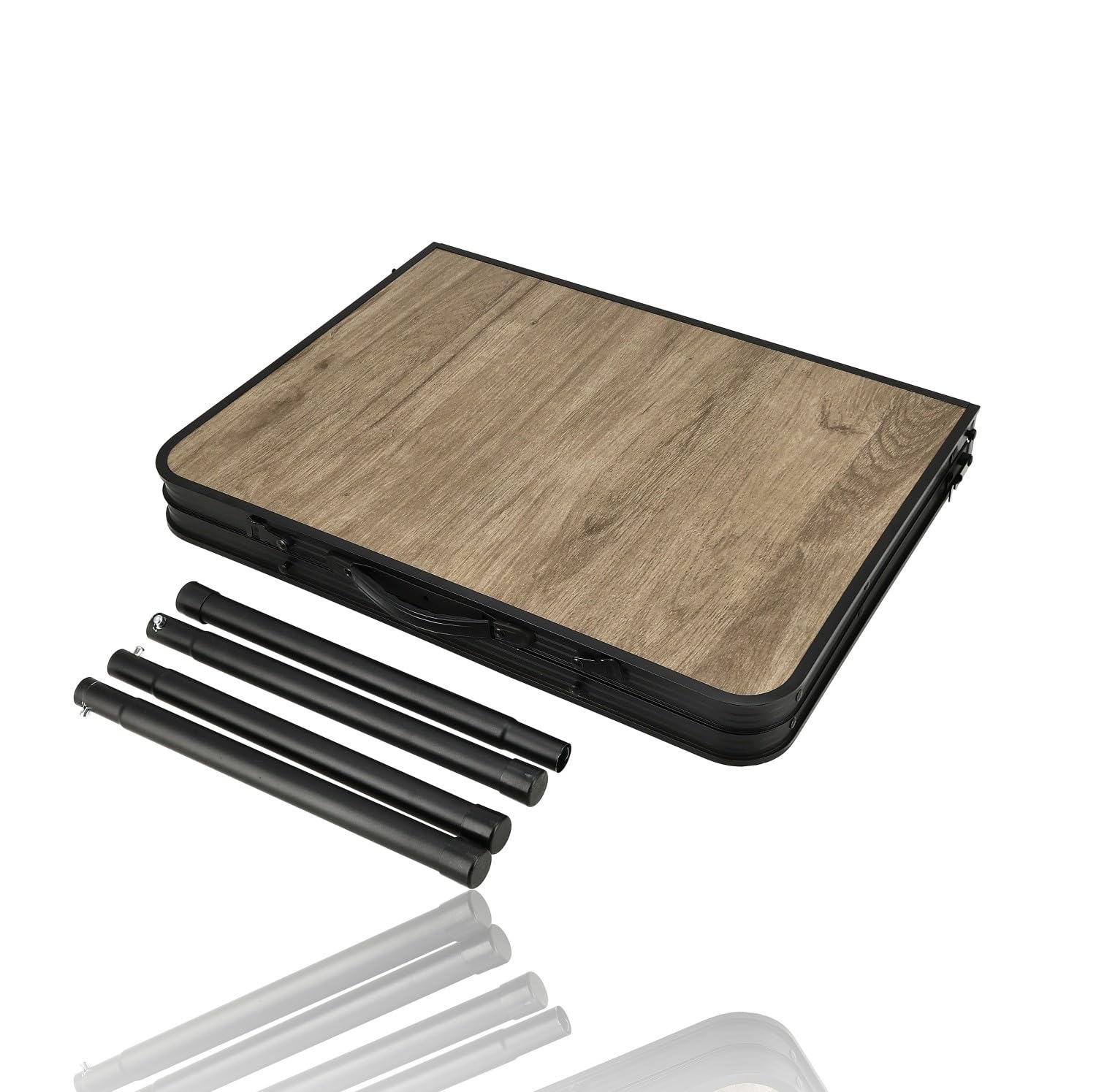 Table de camping pliable 90 x 60 cm aspect bois – Table pliante pliante avec hauteur réglable 40/70 cm, pour 4 personnes, charge jusqu'à 30 kg pour balcon, jardin, pique-nique et caravane