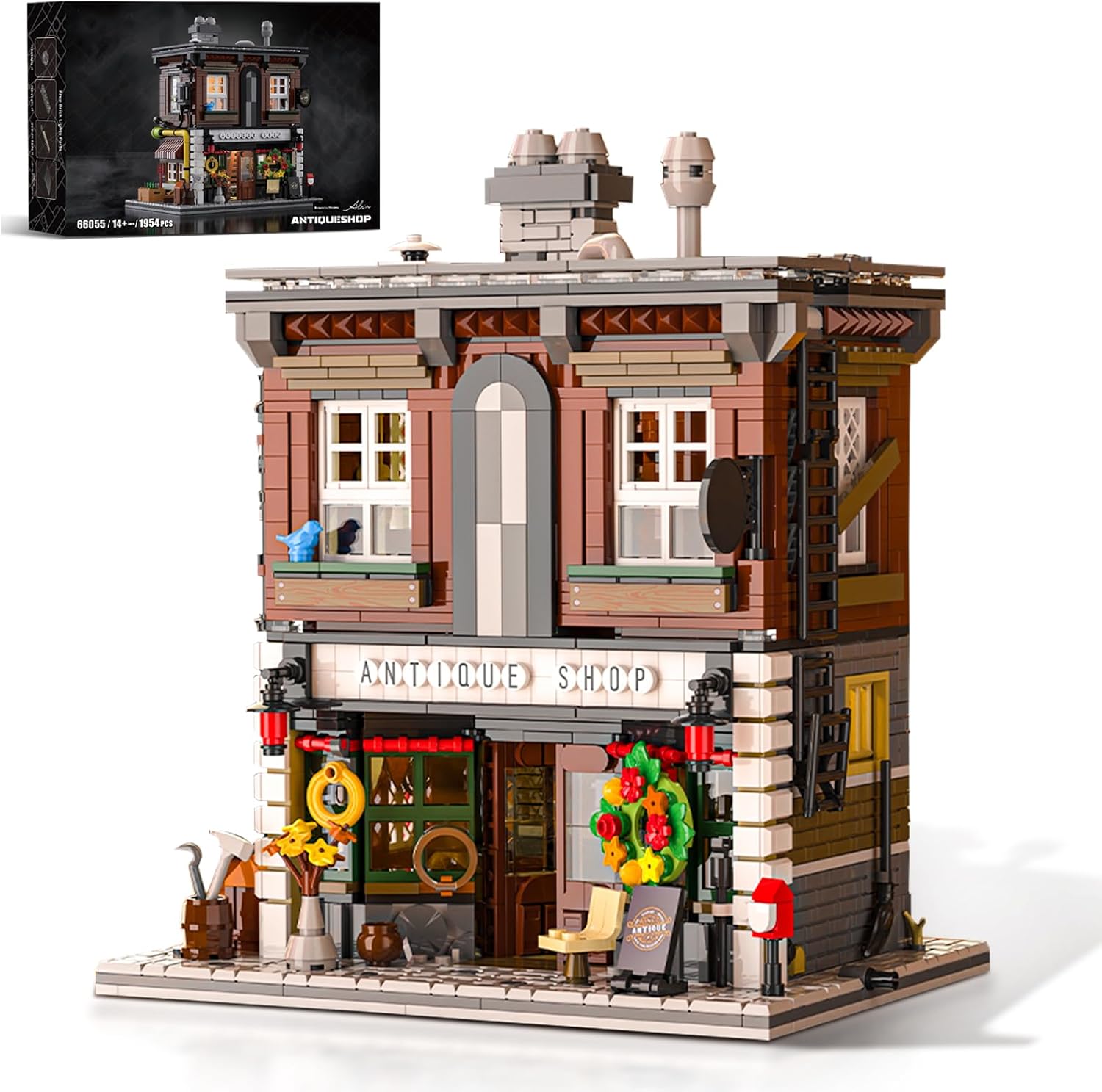 BNG Antique Shop Building Set for Adults, Retro Store Street View Modular Building Block Set with Light, Home Office Decor, Idea Gift for Teens 14+ (1954PCS)